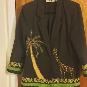 Anage Tropical Safari Blazer EUC Vintage Master Art Short Jacket Size XS